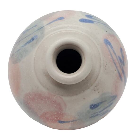 Retro Squat Art Studio Pottery Vase Pastel Gray Pink Abstract Signed Ceramic Pot - Picture 5 of 9